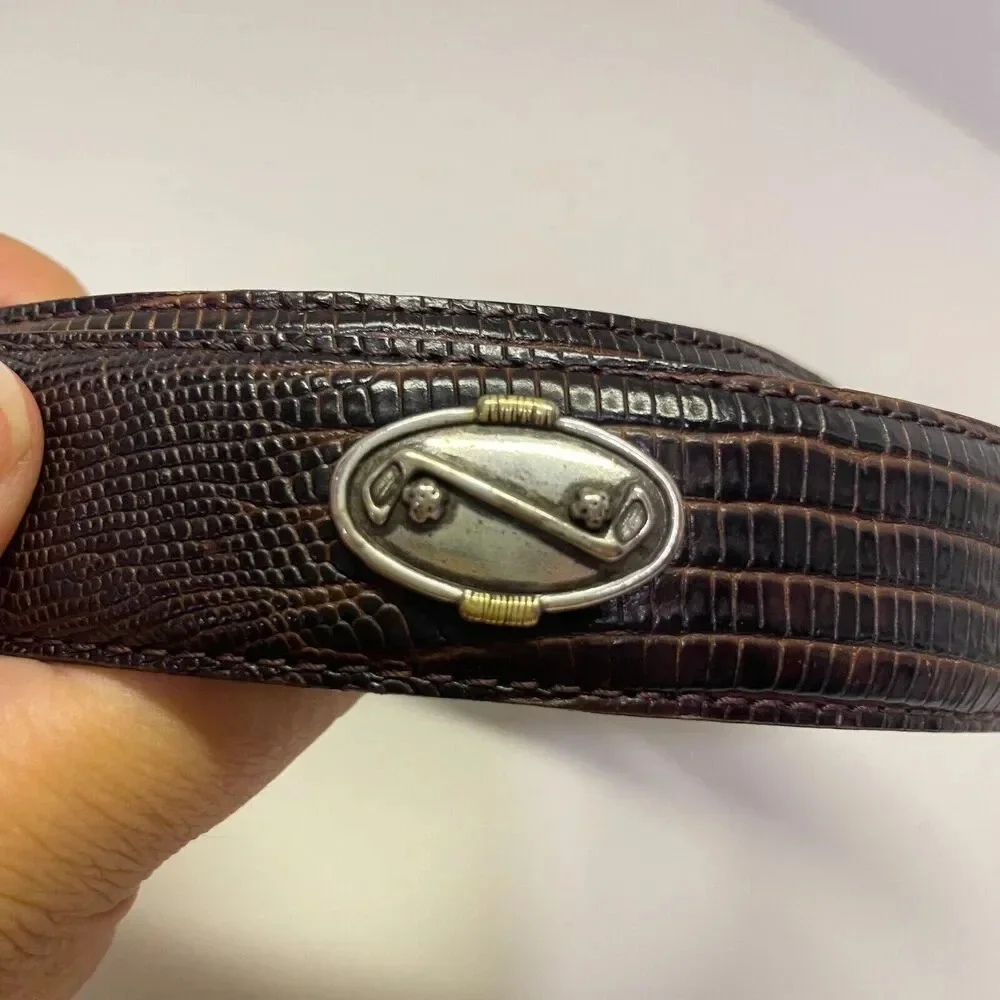 FootJoy Brown Leather Golf Belt‎ Silver Buckle Embossed Croc Pattern Adjustable